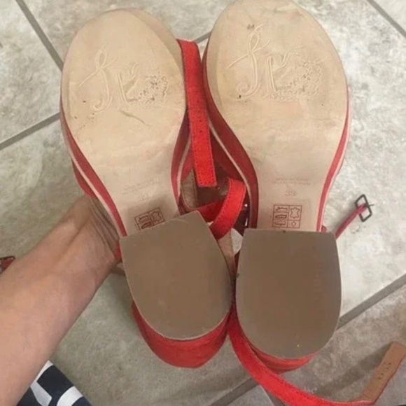 Free People 39(USA 9)Red Remi Double Ankle Strap Suede Block Platform Heel - Picture 6 of 10